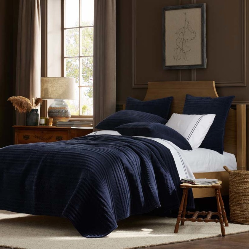 Line Stitch Velvet Quilted Sham - Navy, Standard,Navy