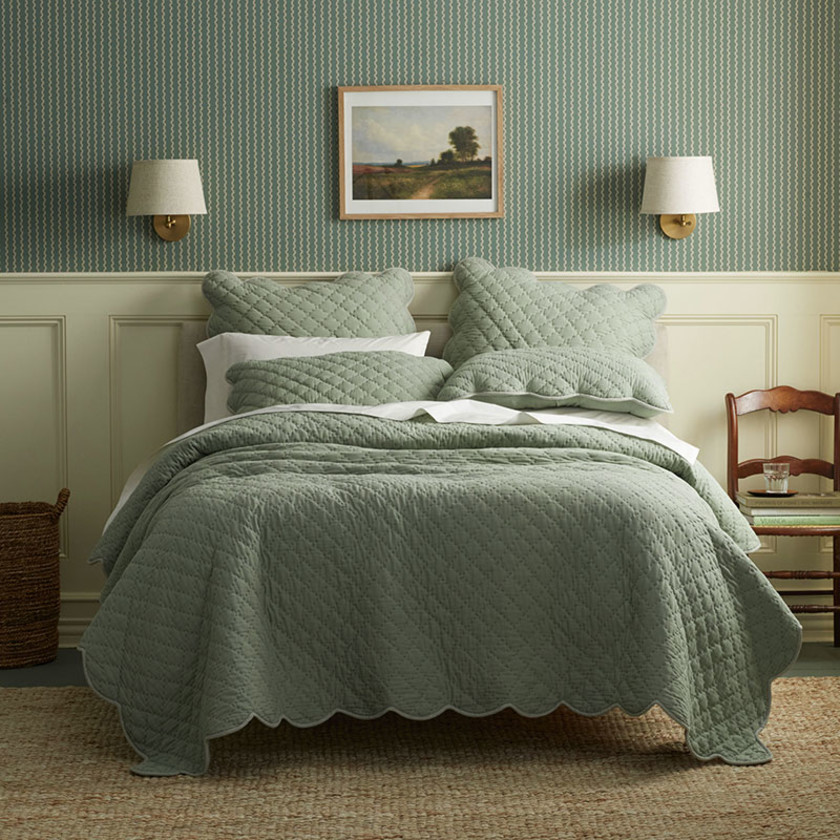 Giulietta Scallop Quilted Sham - Green Sage, King,Green Sage