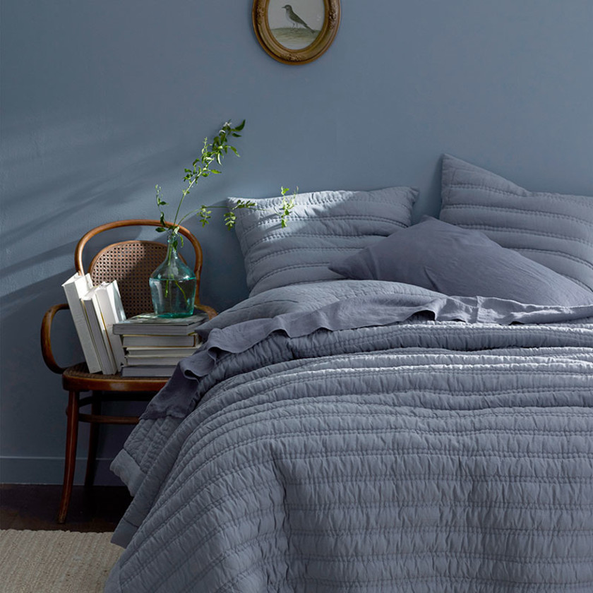 Premium Breathable Washed Linen Solid Quilt,Blue Stone