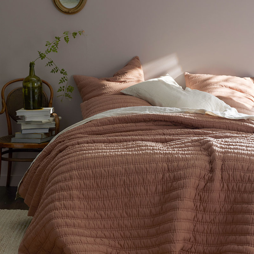 Premium Breathable Washed Linen Solid Quilted Sham,Clay