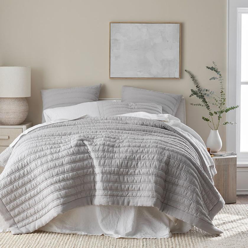 Premium Breathable Washed Linen Solid Quilt - Gray, Twin/Twin XL,Gray