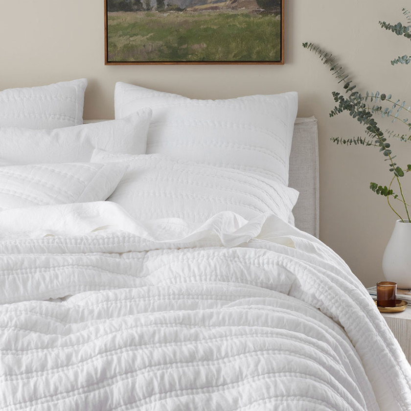 Premium Breathable Washed Linen Solid Quilt - White, Twin/Twin XL,White