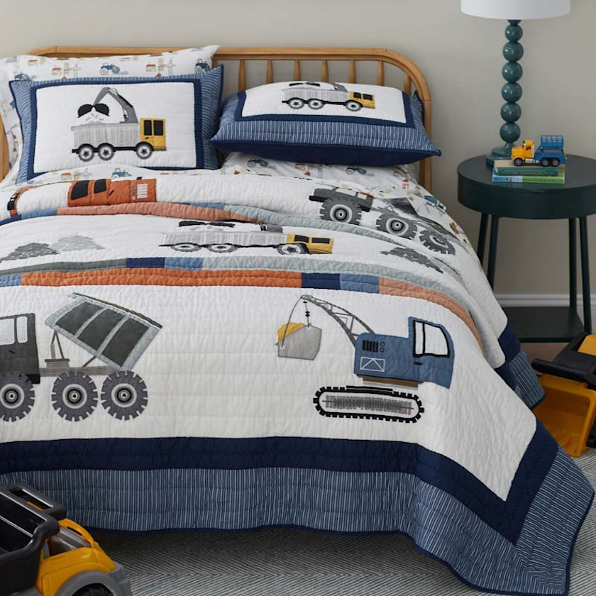 Construction Builders Quilted Sham,Blue Multi