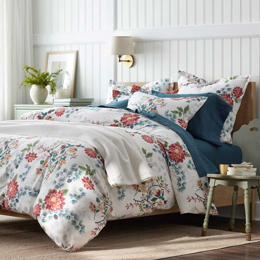 Holiday Print Classic Ultra-Cozy Cotton Velvet Flannel Duvet Cover - Vintage Blooms, Twin/Twin XL,Vintage Blooms