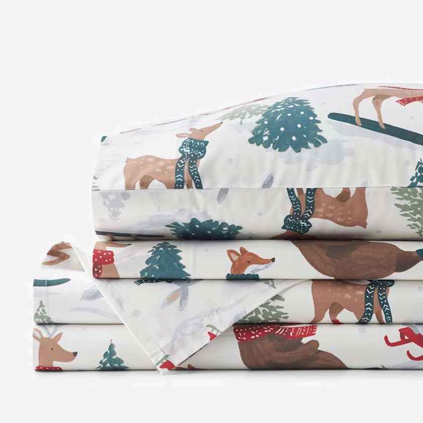 Holiday Print Classic Cool Cotton Percale Bed Sheet Set