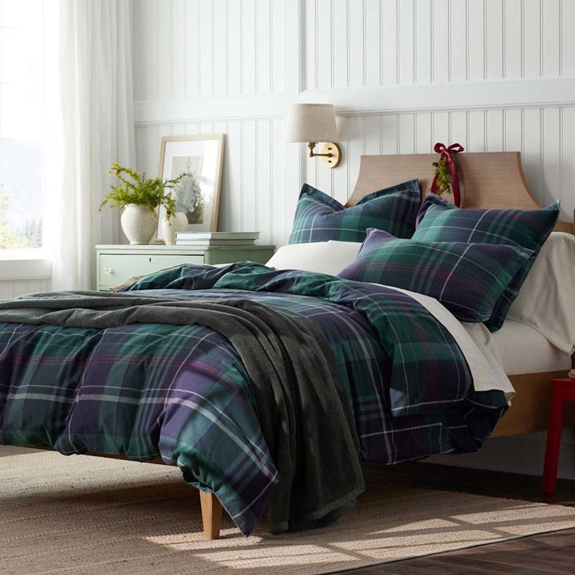 Classic Plaid Ultra-Cozy Cotton Velvet Flannel Duvet Cover - Derek, Twin/Twin XL,Derek