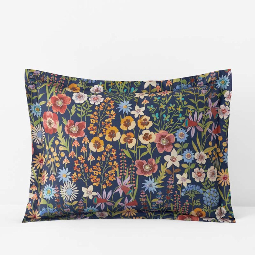 Secret Meadow Classic Cool Cotton Percale Sham - Blue Multi, King,Blue Multi