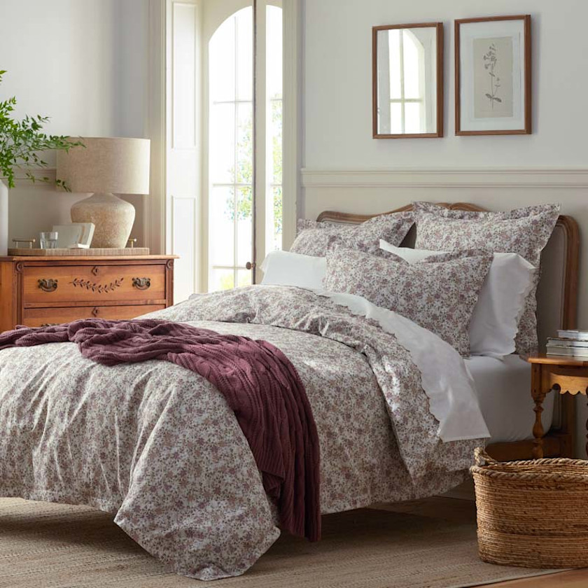 Joyful Floral Classic Smooth Sateen Bed Sheet Set,Beige