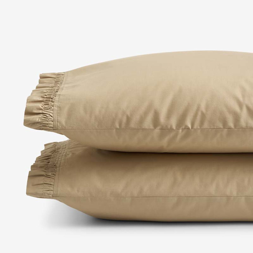 Solid Ruffle Garment Washed Cotton Percale Pillowcase Set