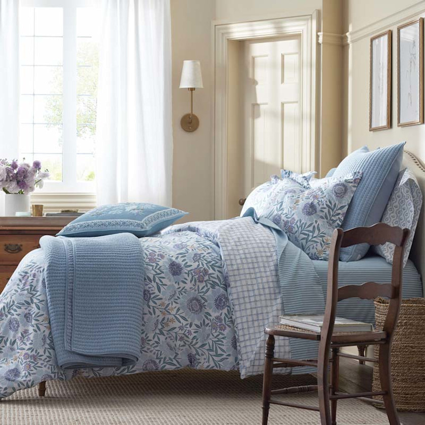 Tira Floral Classic Cool Cotton Percale Bed Sheet Set,Floral Blue