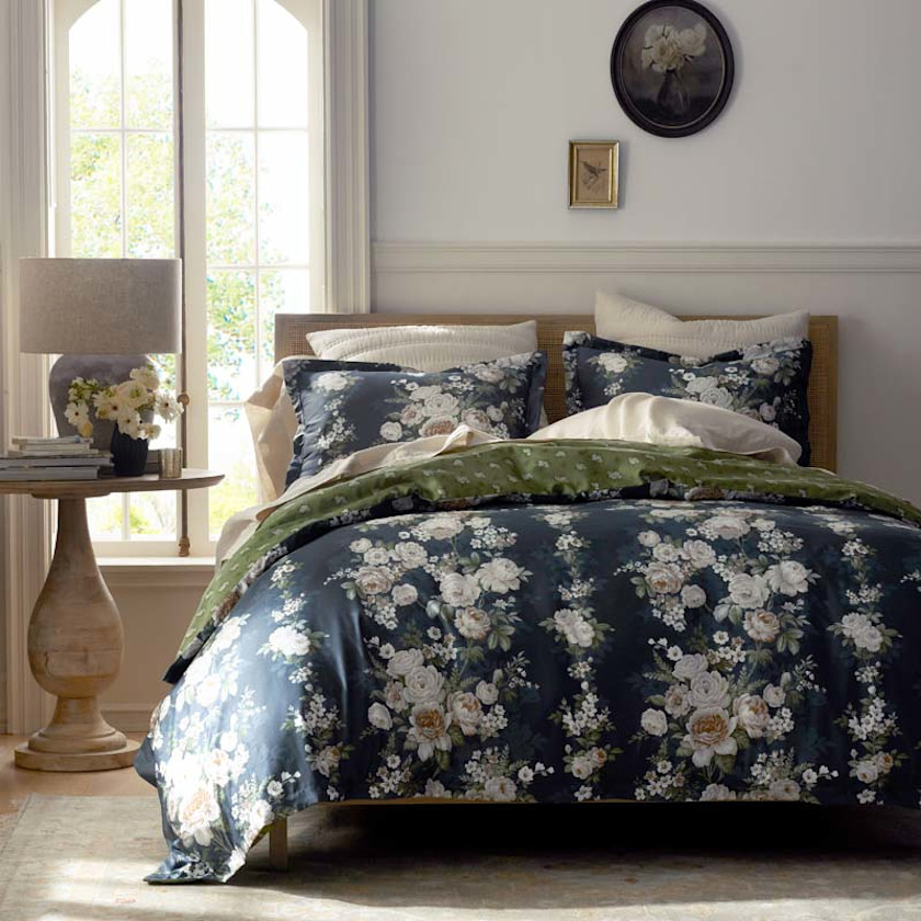 Blooming Melody Reversible Premium Smooth Wrinkle-Free Sateen Duvet Cover,Green Multi