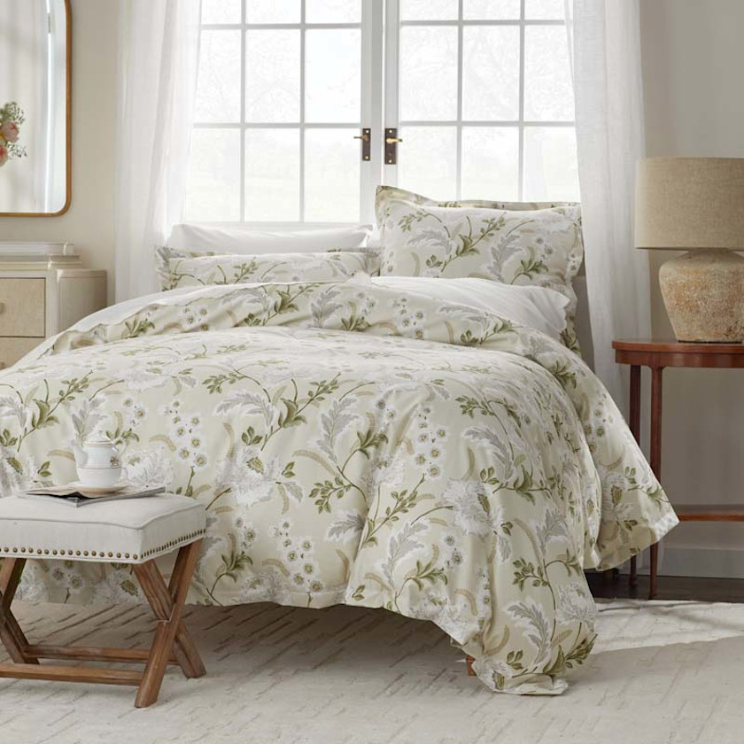 Tranquil Blosson Premium Smooth Wrinkle-Free Sateen Fitted Bed Sheet,Antique Beige