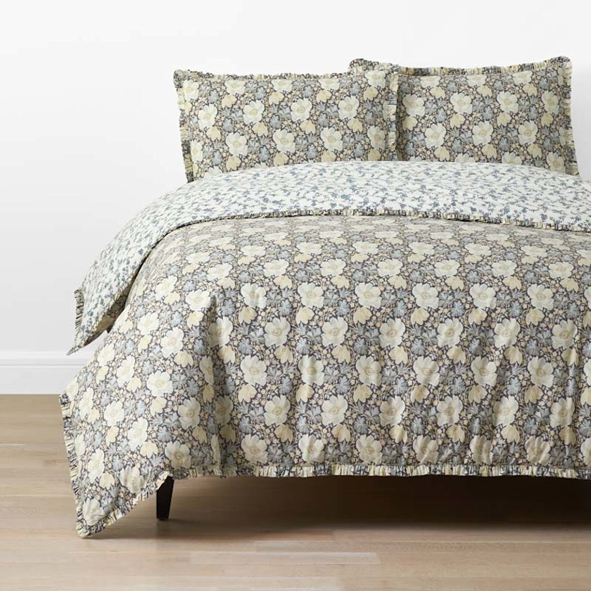 Tapestry Floral Reversible Garment Washed Cotton Percale Duvet Cover Set - Ivory Multi, Twin/Twin XL,Ivory Multi