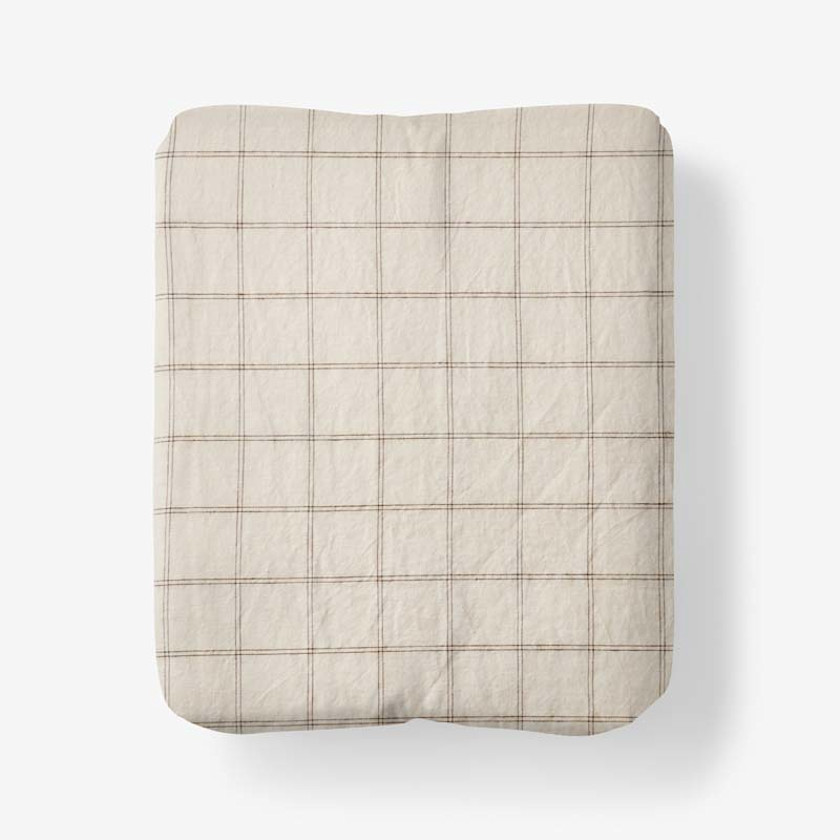 Tailored Stripes and Plaids Premium Breathable Washed Linen Cotton Fitted Bed Sheet