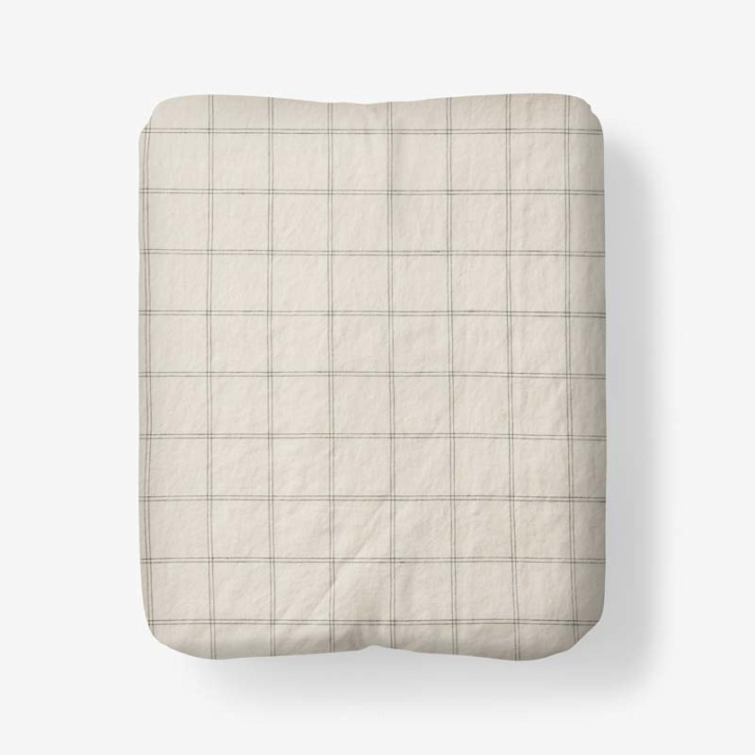 Tailored Stripes and Plaids Premium Breathable Washed Linen Cotton Fitted Bed Sheet
