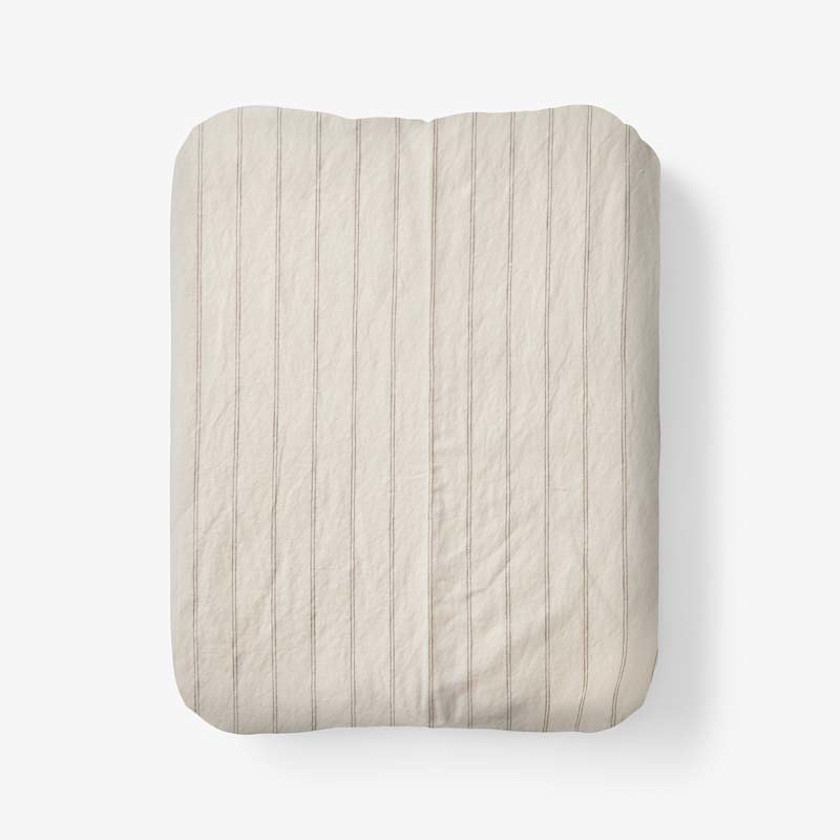 Tailored Stripes and Plaids Premium Breathable Washed Linen Cotton Fitted Bed Sheet