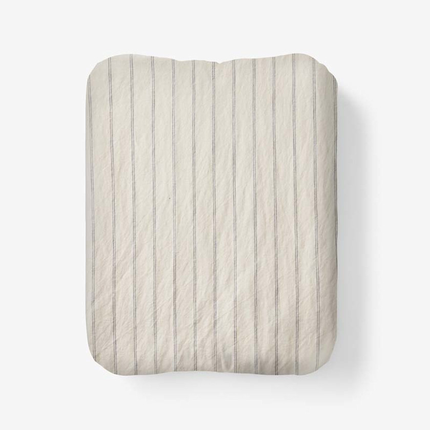 Tailored Stripes and Plaids Premium Breathable Washed Linen Cotton Fitted Bed Sheet