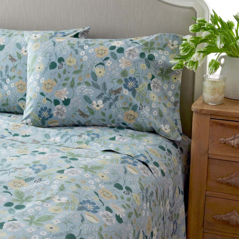 Strawberry Fields Classic Cool Cotton Percale Bed Sheet Set,Slate