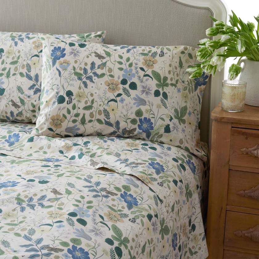 Strawberry Fields Classic Cool Cotton Percale Bed Sheet Set,Beige