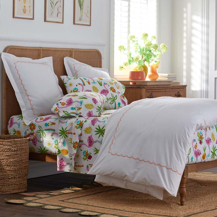 Summer Prints Classic Cool Cotton Percale Bed Sheet Set,Flamingo and Palms