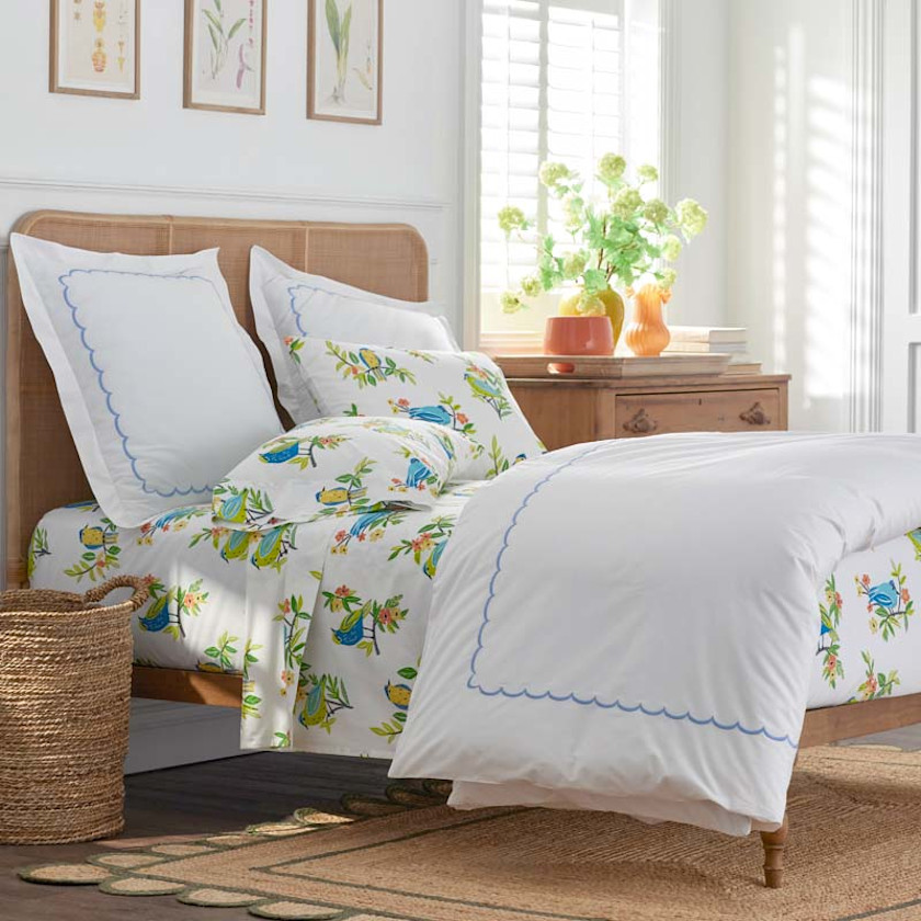 Summer Prints Classic Cool Cotton Percale Bed Sheet Set,Bird Days