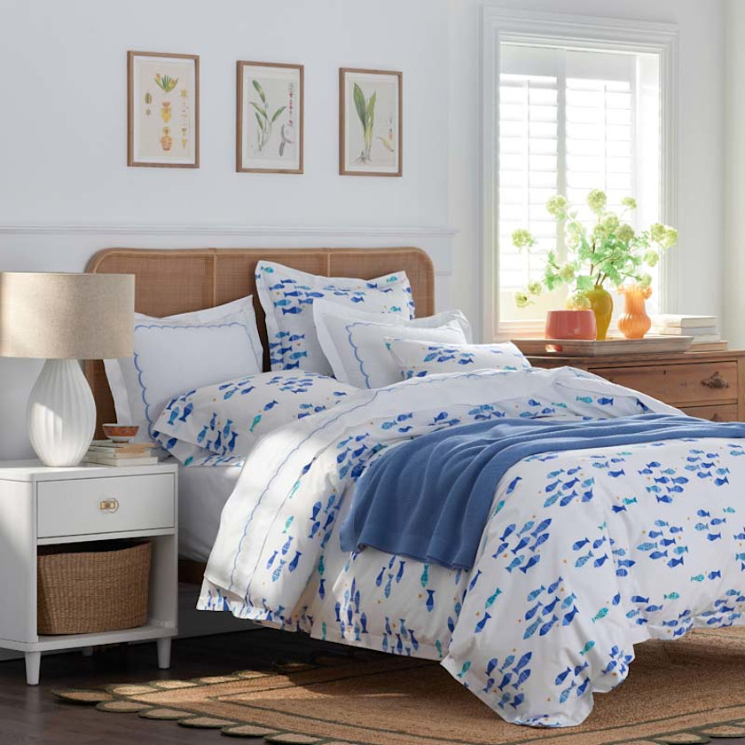 Summer Prints Classic Cool Cotton Percale Duvet Cover,Fish Swim