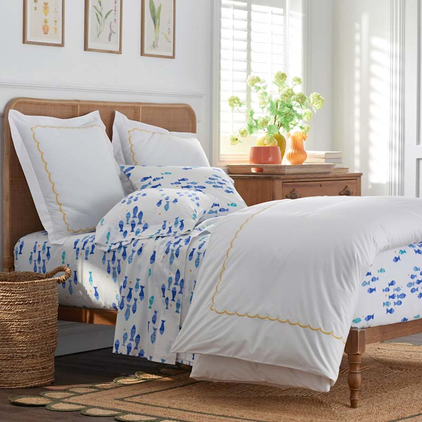 Summer Prints Classic Cool Cotton Percale Bed Sheet Set - Fish Swim, Twin,Fish Swim