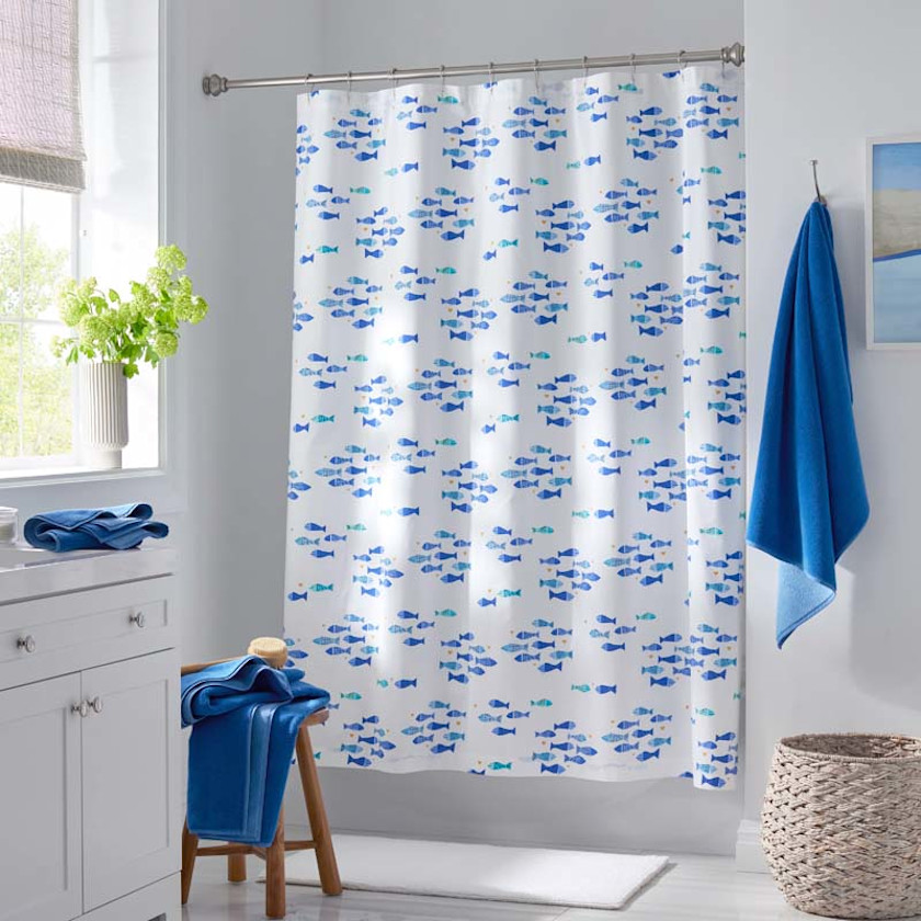 Summer Prints Classic Cool Cotton Percale Shower Curtain - Fish Swim,Fish Swim