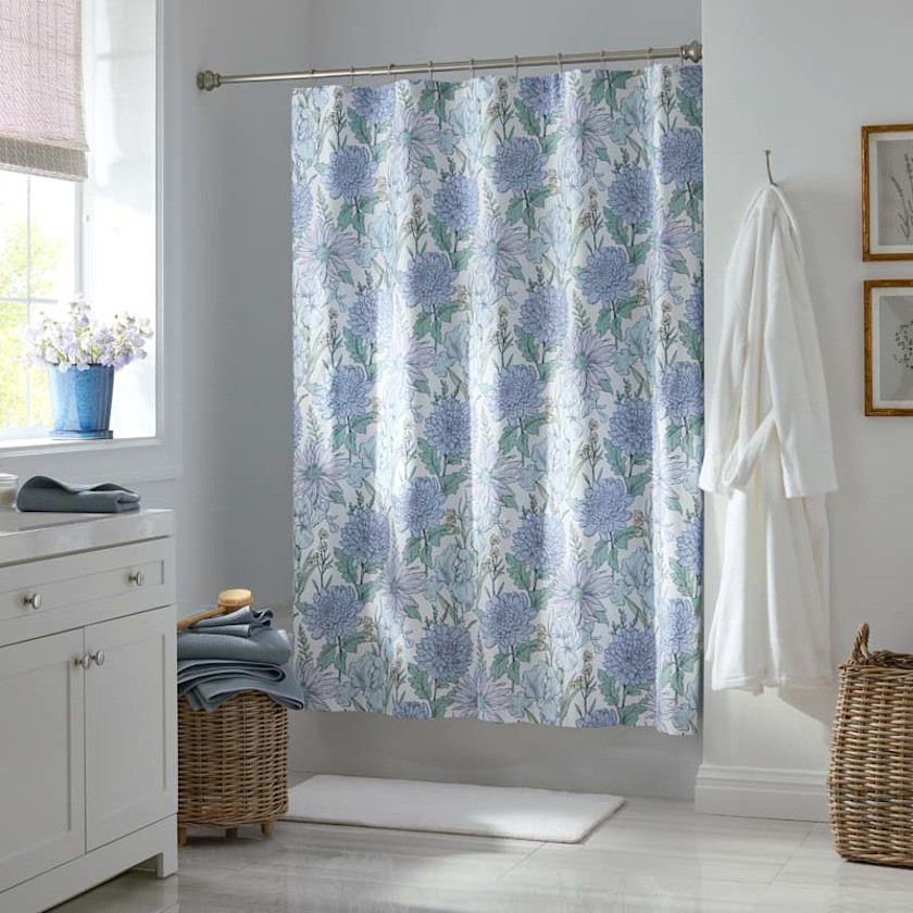 Garden Bliss Classic Smooth Sateen Shower Curtain - Blue Multi,Blue Multi