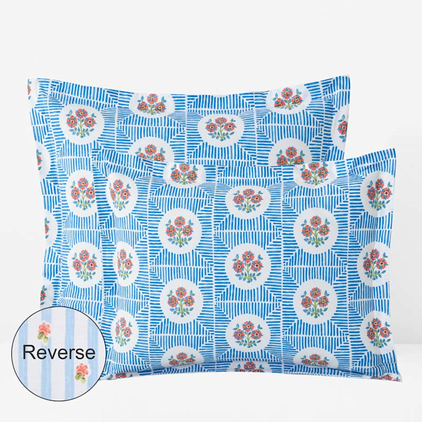 Blossoms and Stripes Classic Cool Cotton Percale Sham