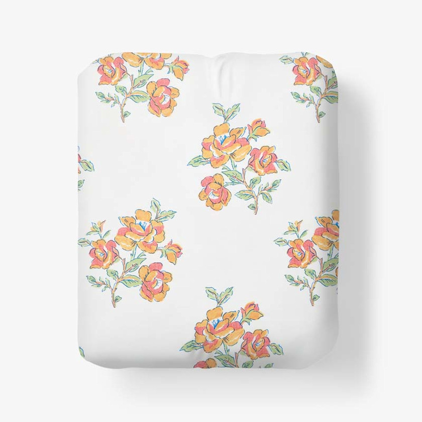 Blossoms and Stripes Classic Cool Cotton Percale Fitted Bed Sheet