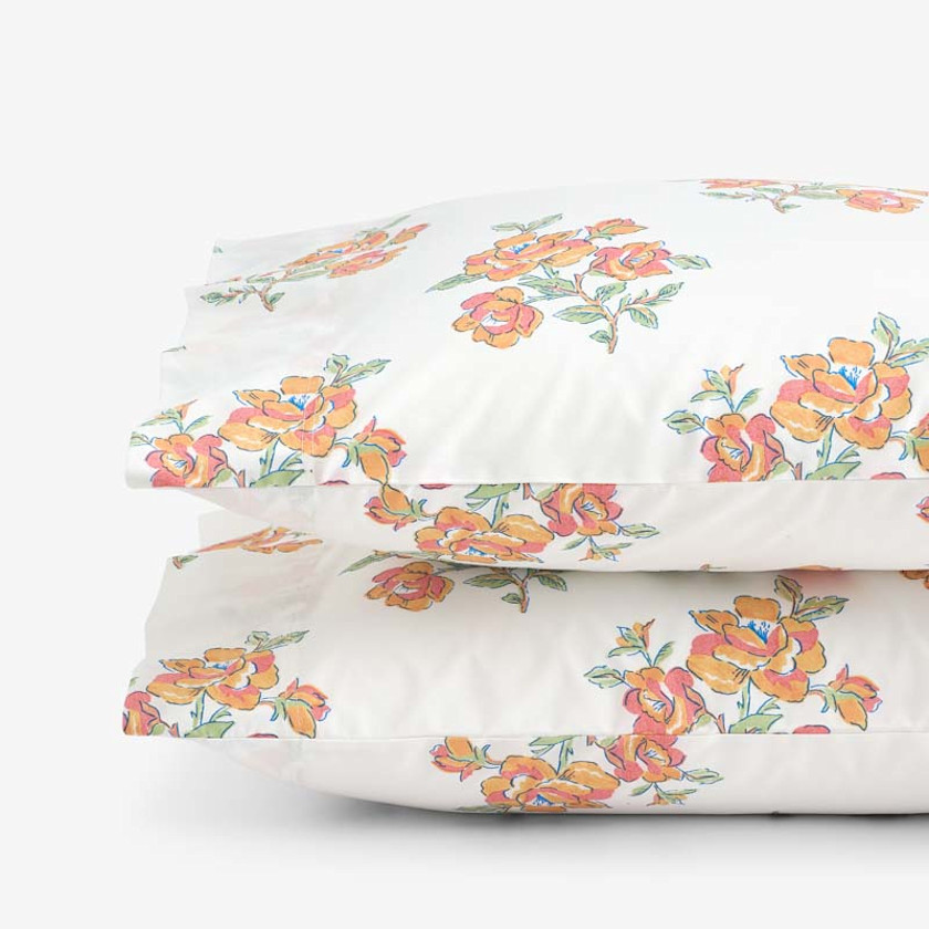 Blossoms and Stripes Classic Cool Cotton Percale Pillowcase Set