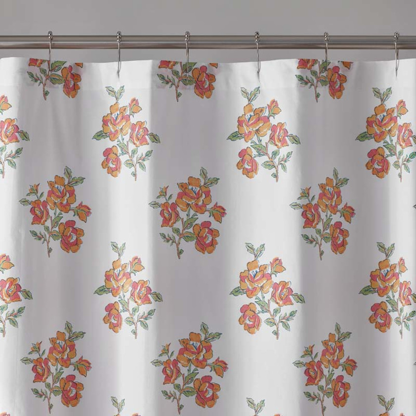 Blossoms and Stripes Classic Cool Cotton Percale Shower Curtain