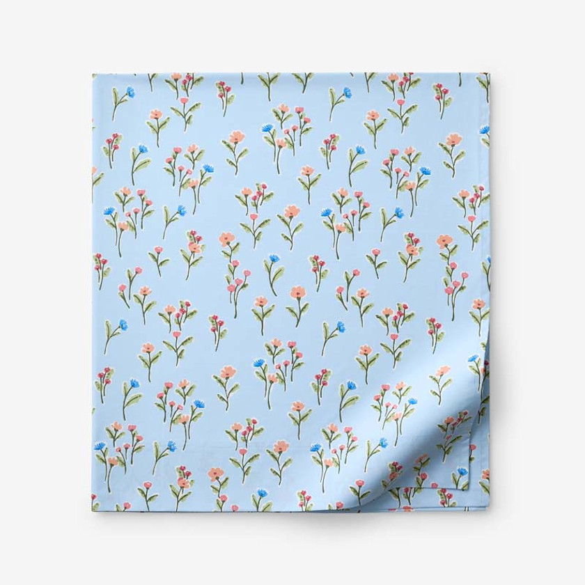 Blossoms and Stripes Classic Cool Cotton Percale Flat Bed Sheet