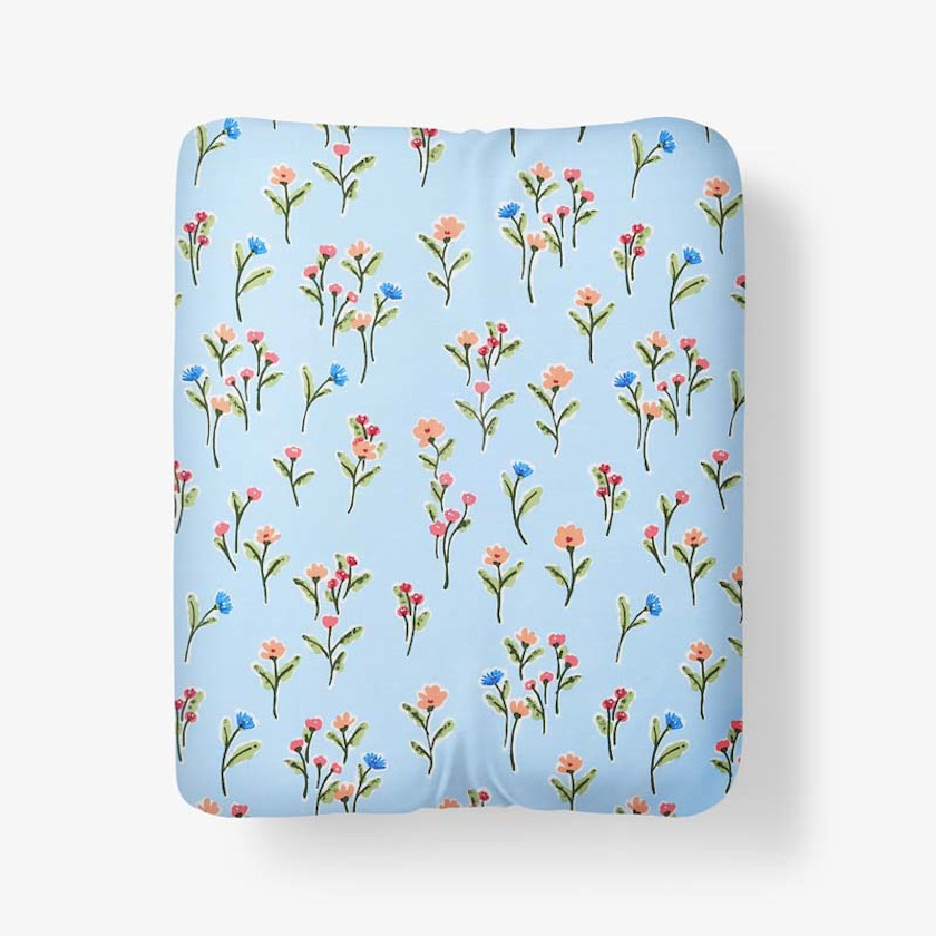 Blossoms and Stripes Classic Cool Cotton Percale Fitted Bed Sheet