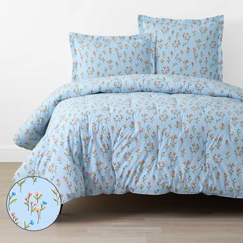 Blossoms and Stripes Classic Cool Cotton Percale Comforter
