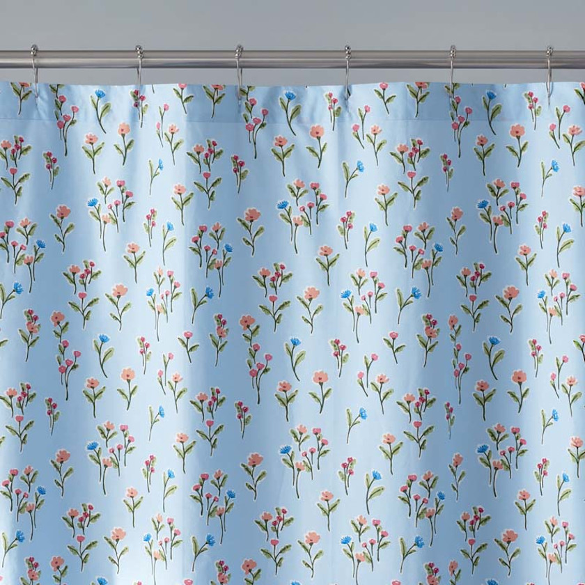 Blossoms and Stripes Classic Cool Cotton Percale Shower Curtain