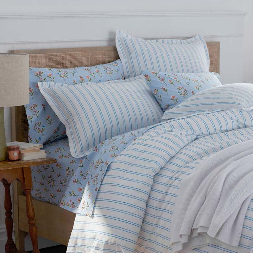 Blossoms and Stripes Classic Cool Cotton Percale Duvet Cover,Squiggle Stripe