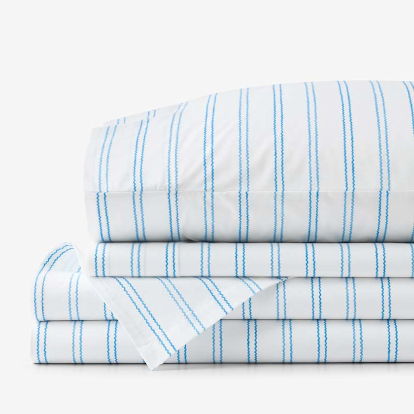 Blossoms and Stripes Classic Cool Cotton Percale Bed Sheet Set