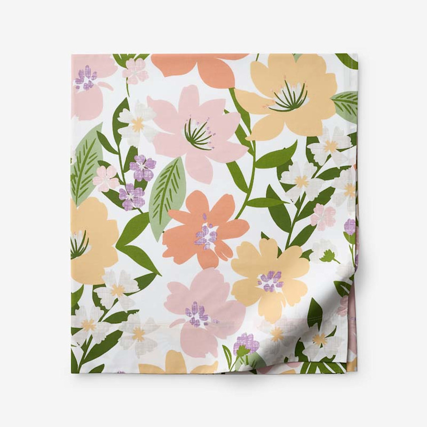 Whimsy Garden Classic Cool Cotton Percale Flat Bed Sheet