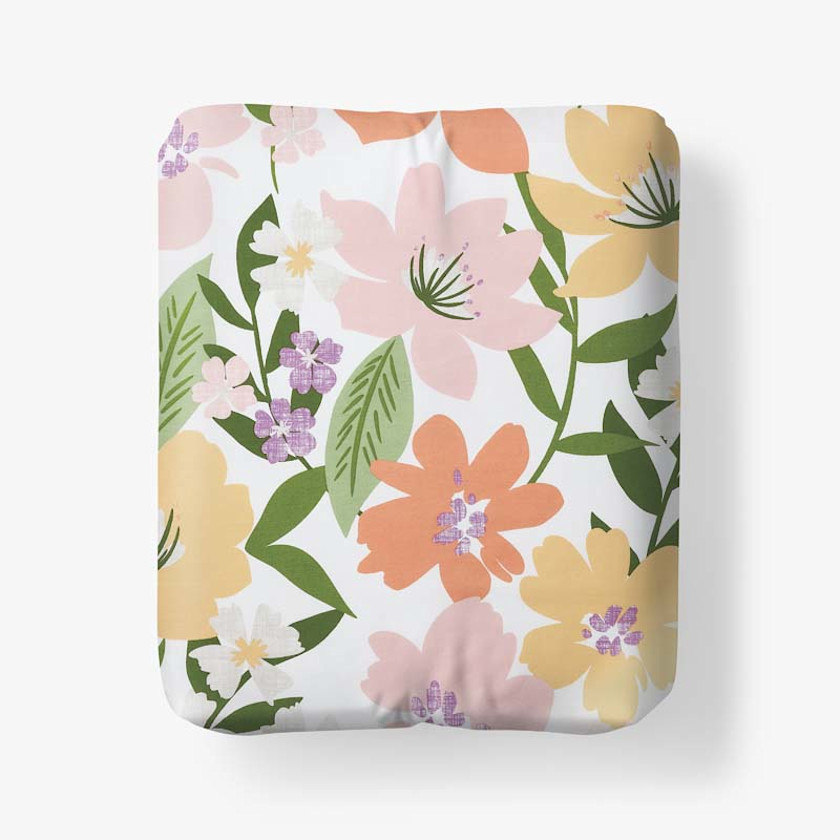 Whimsy Garden Classic Cool Cotton Percale Fitted Bed Sheet