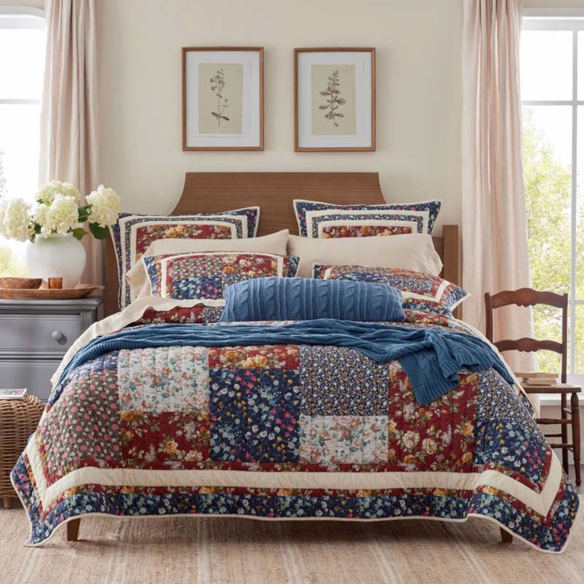 Aahana Patchwork Quilted Sham - Navy, Standard,Navy