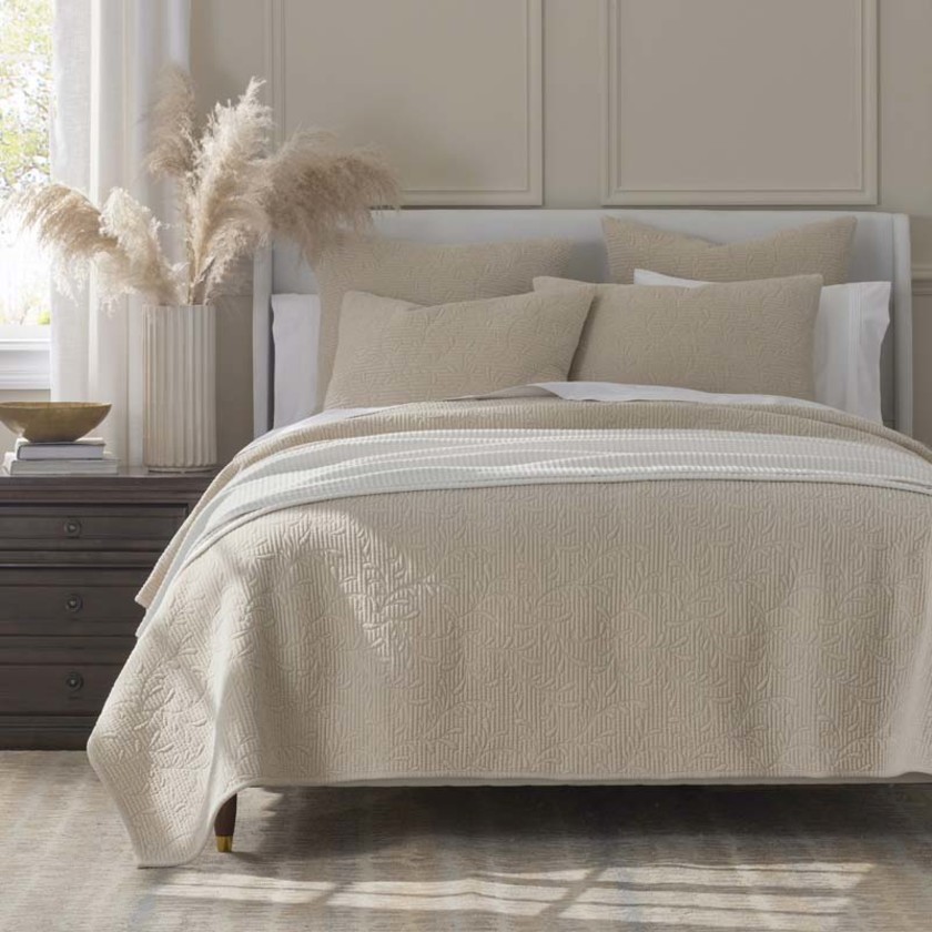 Tinsley Leaf Quilted Sham - Beige Tan, Standard,Beige Tan