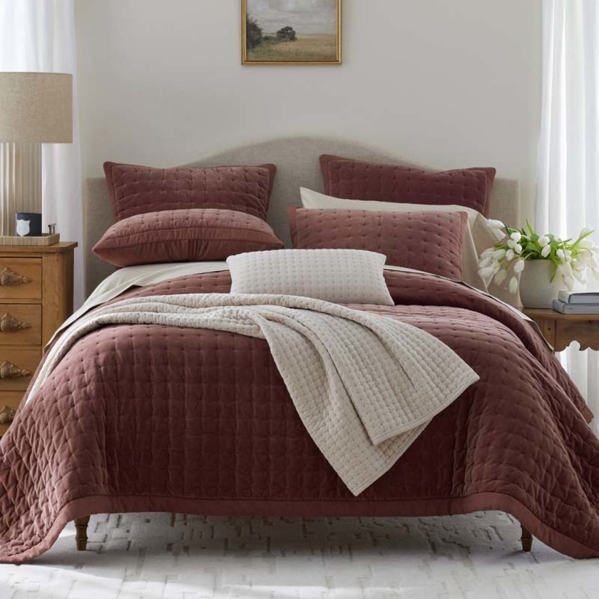 Tufted Stitch Velvet Quilted Sham - Bordeaux, Standard,Bordeaux