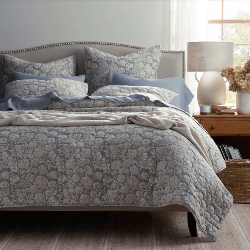 Kyla Floral Quilted Sham - Smoke Blue, Standard,Smoke Blue