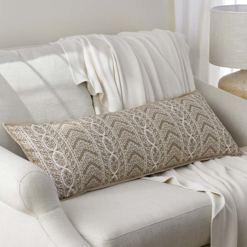Kaveri Decorative Lumbar Pillow Cover - Beige Tan, 14 in. x 40 in.,Beige Tan