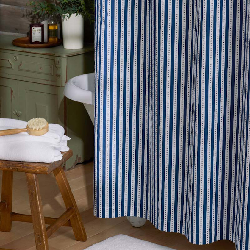 Mini-Prints Garment Washed Cotton Percale Shower Curtain - Milos,Milos