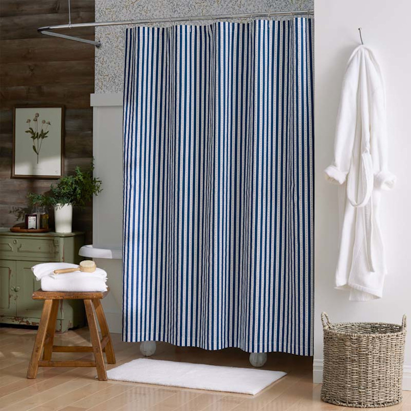 Mini-Prints Garment Washed Cotton Percale Shower Curtain