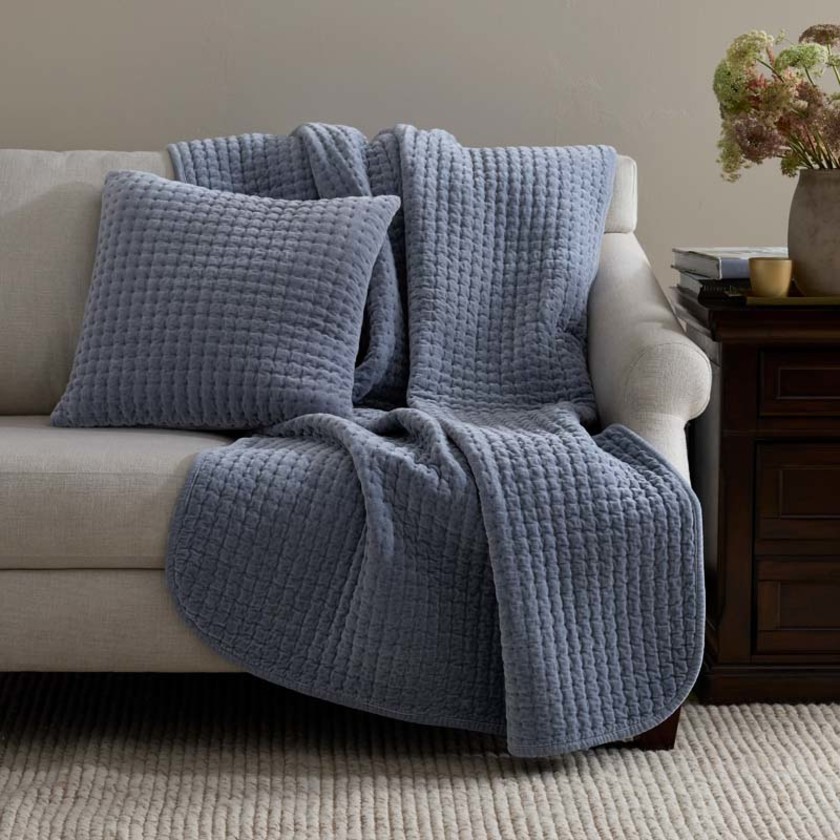 Tufted Stitch Velvet Decorative Square Pillow Cover - Blue, 20 in. x 20 in.,Blue