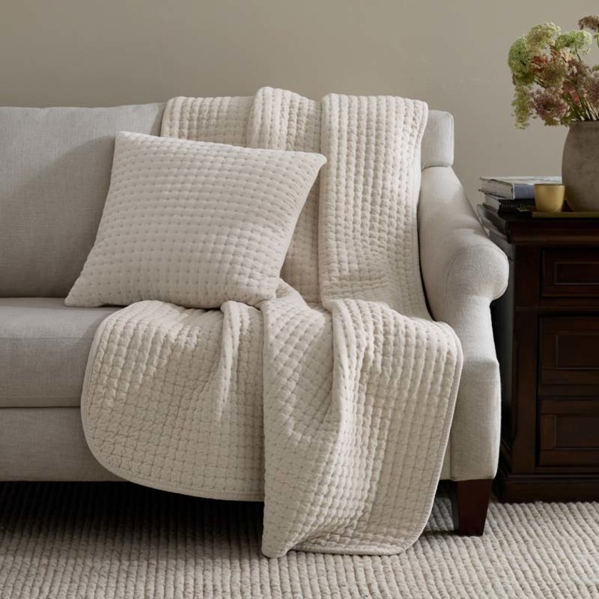 Tufted Stitch Velvet Throw - Sand,Sand